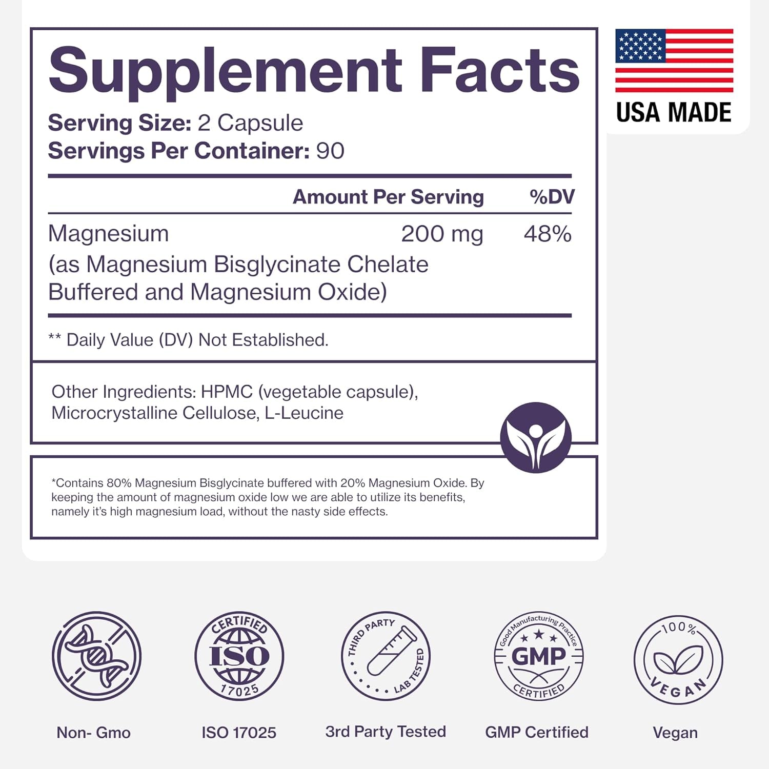 Magnesium Glycinate Supplement (Chelated) 200Mg, 180 Count