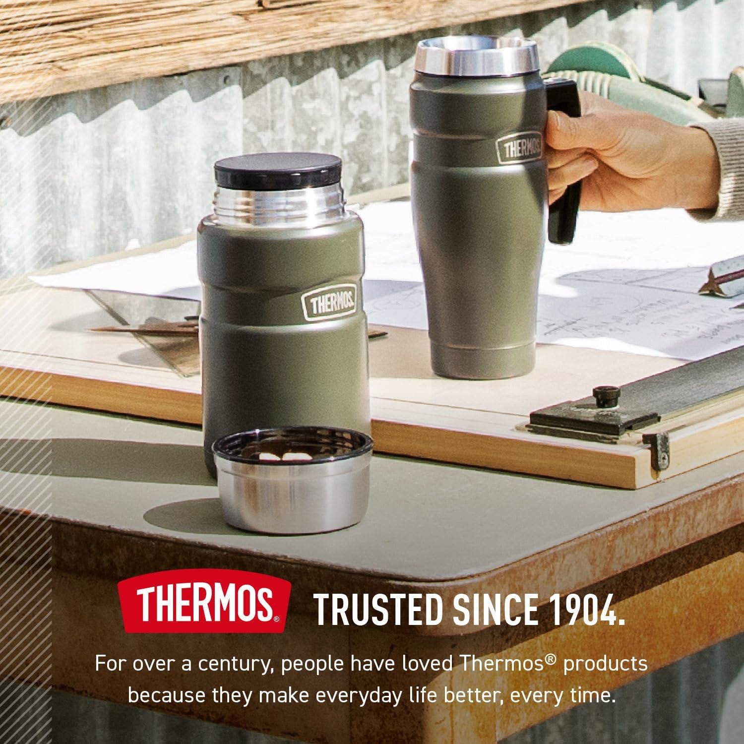 Stainless King Vacuum-Insulated Food Jar, 24 Ounce, Army Green