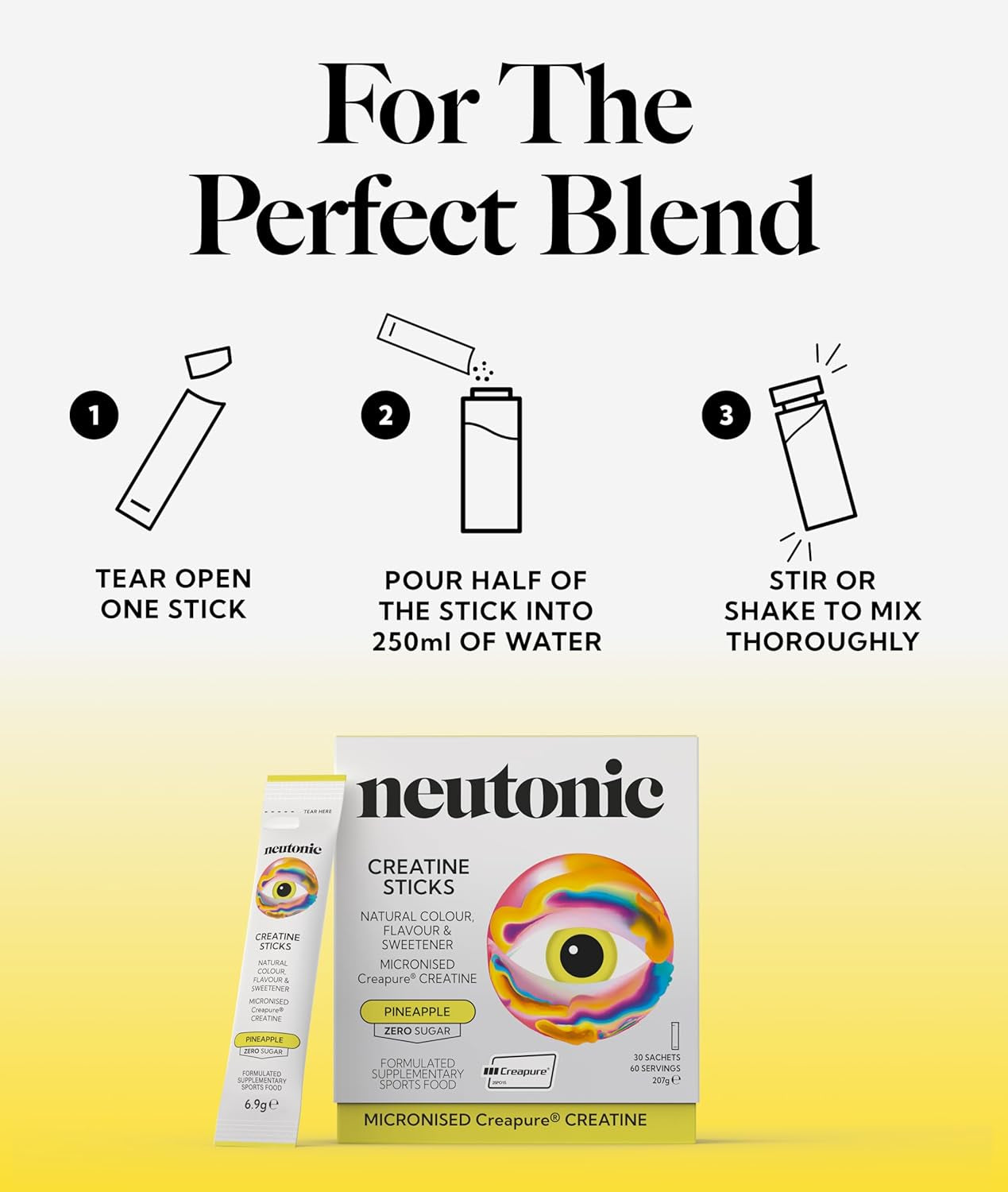 Creatine Monohydrate Sticks | Pineapple Flavoured | 30 Sticks | Premium Micronised Creapure Creatine Powder | Zero Sugar, Vegan | Convenient Travel Packets