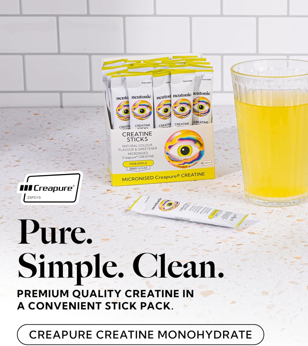 Creatine Monohydrate Sticks | Pineapple Flavoured | 30 Sticks | Premium Micronised Creapure Creatine Powder | Zero Sugar, Vegan | Convenient Travel Packets