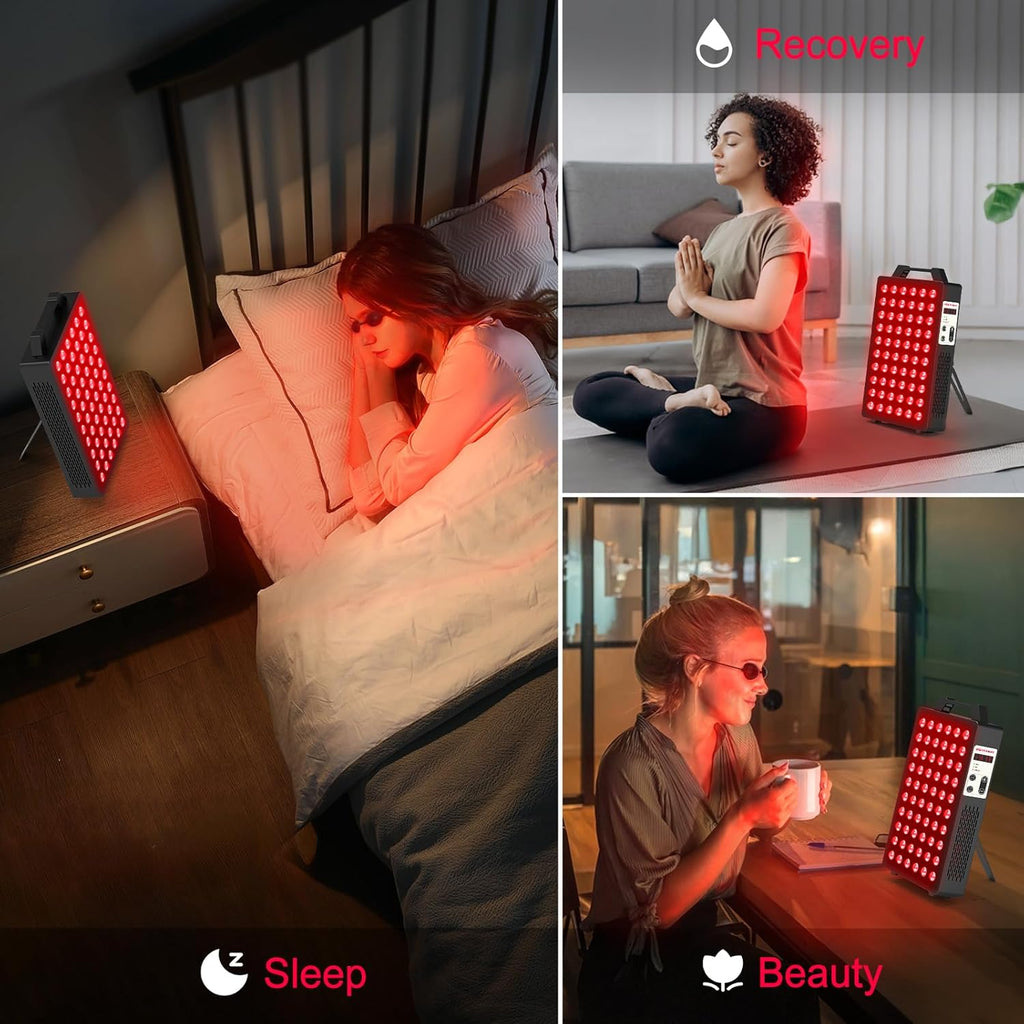 Red Light Device, 660Nm 850Nm Red Light Panel with 60 Pcs Dual Chips Leds, Timer, Hanging Kit & Adjustable Stand for Home Office & Gym, BO-300 (Black)