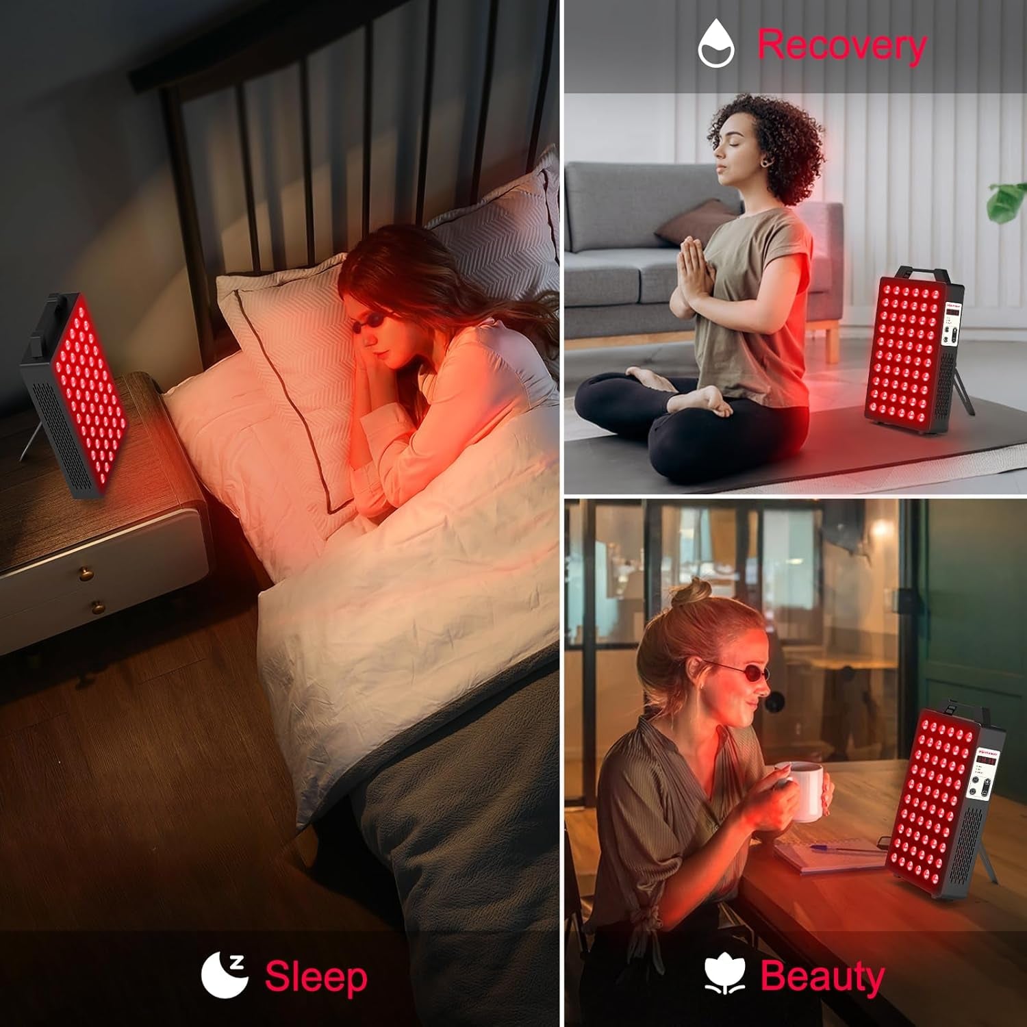 Red Light Device, 660Nm 850Nm Red Light Panel with 60 Pcs Dual Chips Leds, Timer, Hanging Kit & Adjustable Stand for Home Office & Gym, BO-300 (Black)