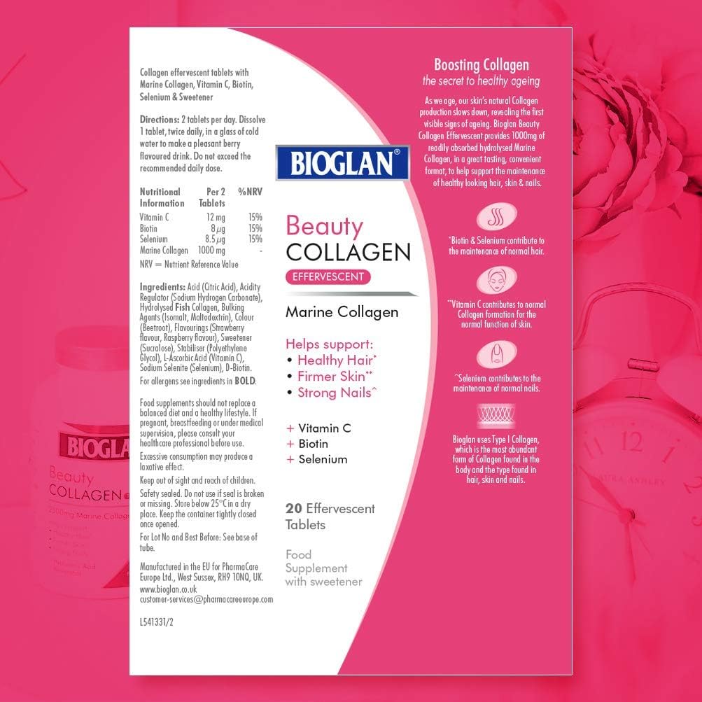 Collagen Effervescent | 1000Mg | Hydrolysed Marine Collagen | Biotin | Selenium & Vitamin C | 20 Berry Flavoured Effervescent