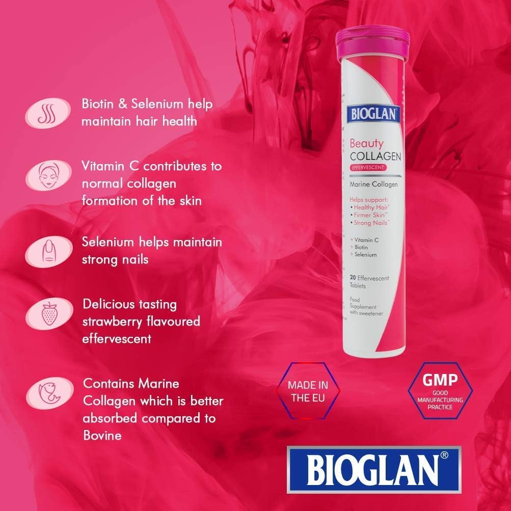 Collagen Effervescent | 1000Mg | Hydrolysed Marine Collagen | Biotin | Selenium & Vitamin C | 20 Berry Flavoured Effervescent