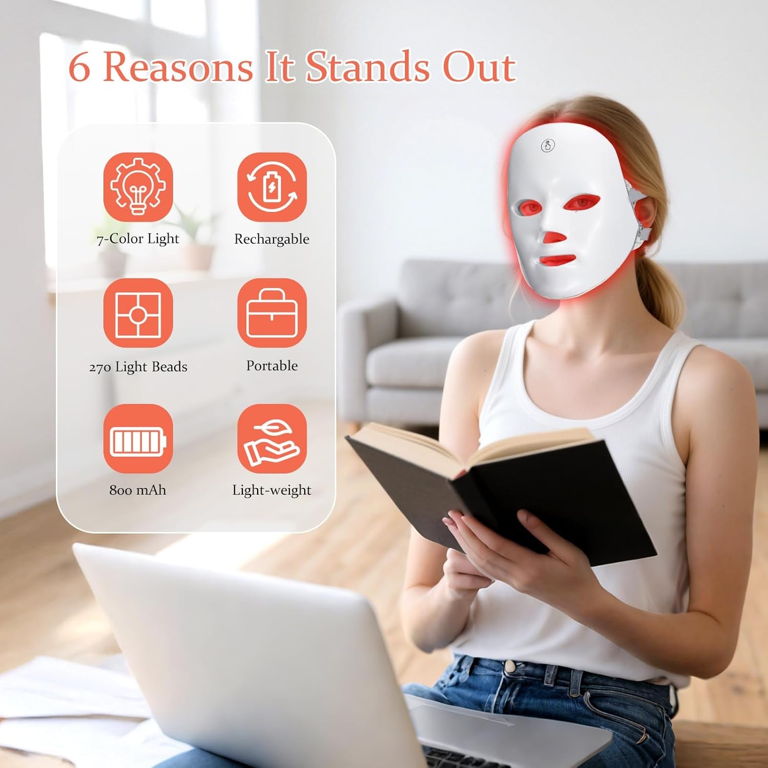 LED Face Mask - Red Light Therapy Face Mask for Skin Rejuvenation, 7 Color LED Light Therapy Facial Mask with Collagen Boost, Anti-Aging, and Acne Treatment, At-Home Beauty Device for Glowing Skin