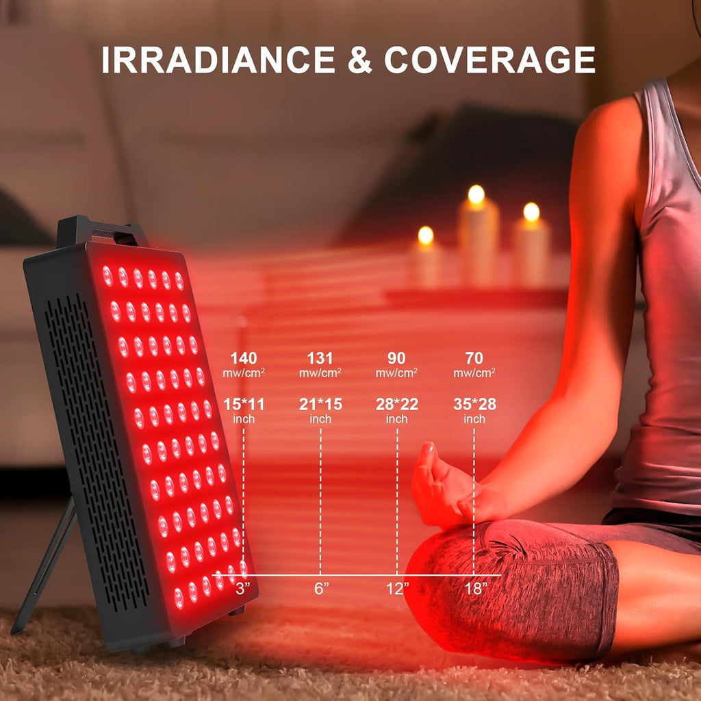 Red Light Device, 660Nm 850Nm Red Light Panel with 60 Pcs Dual Chips Leds, Timer, Hanging Kit & Adjustable Stand for Home Office & Gym, BO-300 (Black)