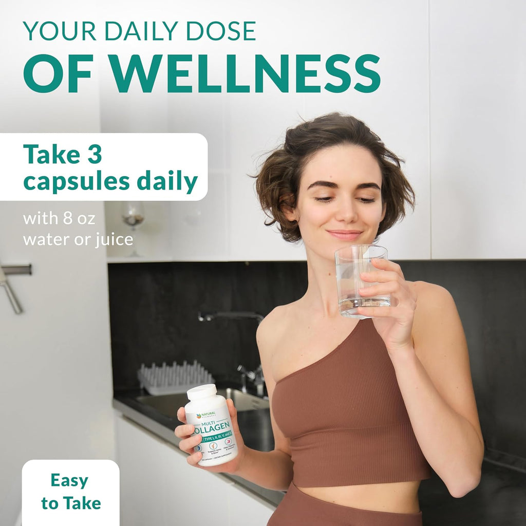 Multi Collagen Protein Capsules - 180 Collagen Capsules - Type I, II, III, V, X Collagen Pills - Proprietary Blend of Eggshell, Chicken, Wild Fish & Grass-Fed Beef Collagen Peptides - 2025Mg per Serv