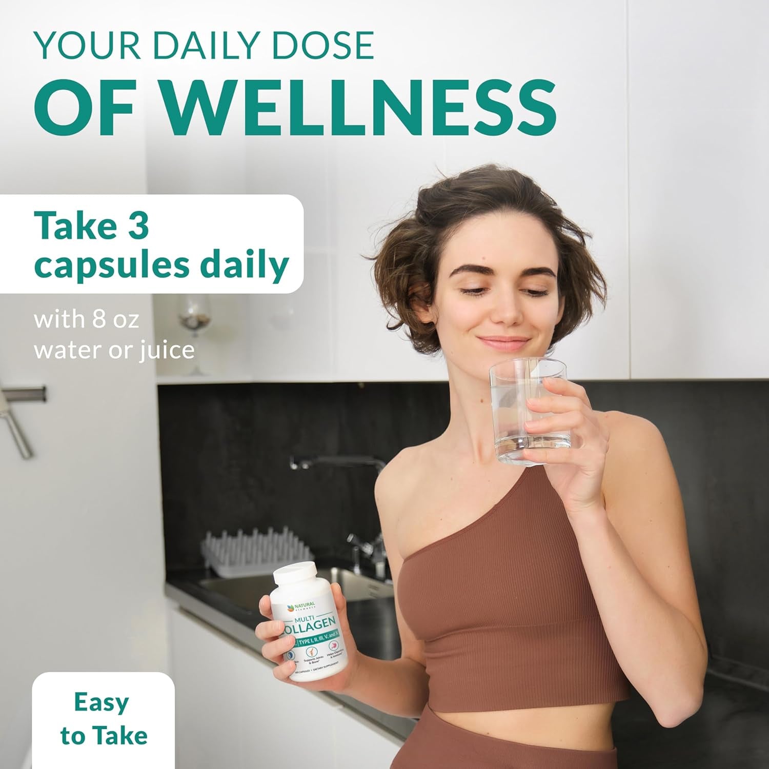 Multi Collagen Protein Capsules - 180 Collagen Capsules - Type I, II, III, V, X Collagen Pills - Proprietary Blend of Eggshell, Chicken, Wild Fish & Grass-Fed Beef Collagen Peptides - 2025Mg per Serv