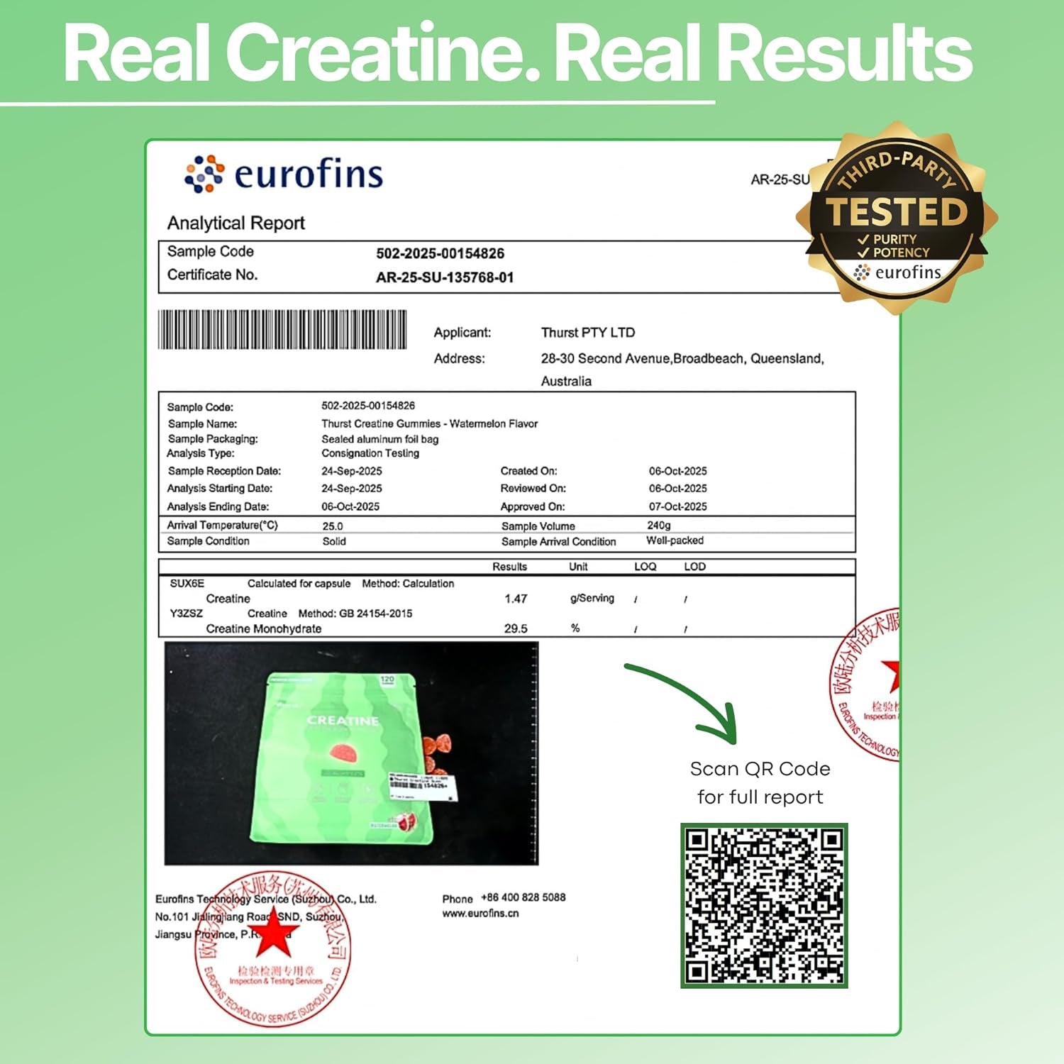 Creatine Monohydrate Gummies for Men & Women, 5G Creatine per Serving | Enhanced Muscle Growth, Strength, Focus and Recovery, Low Calorie, Sugar Free, No Artificial Colours - 120 Gummies (Sour Watermelon)