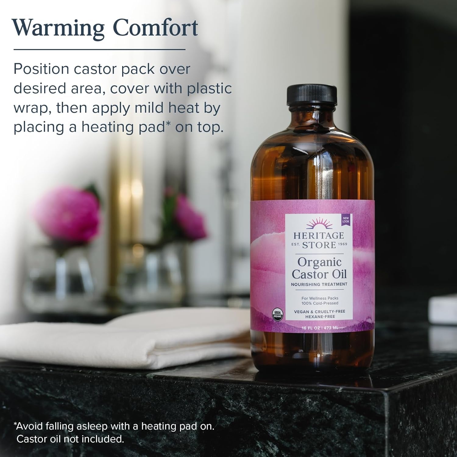 Organic Cotton Flannel - Castor Oil Pack Wrap - Reusable Organic Cotton Flannel Fabric for Castor Oil Packs - Castor Oil Compress for Abdomen and Joints, 60-Day Guarantee, 13 X 15 In