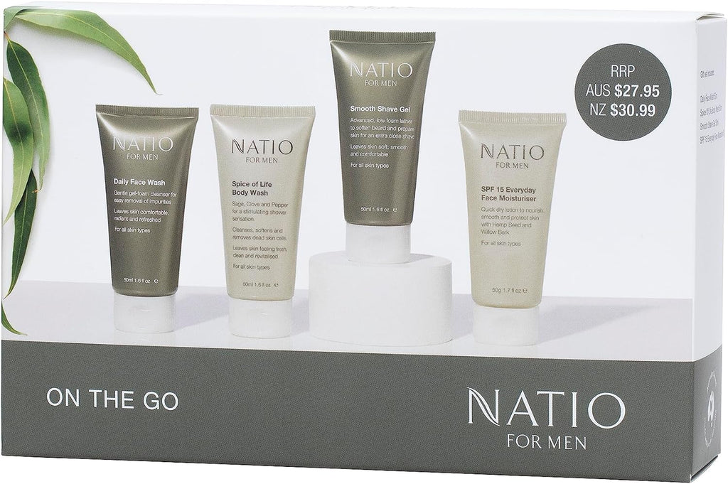Australia on the Go Travel Set for Men - Travel-Sized Skin and Bodycare Essentials - Shave Gel, Body Wash, Face Wash & SPF 15 - Made in Australia