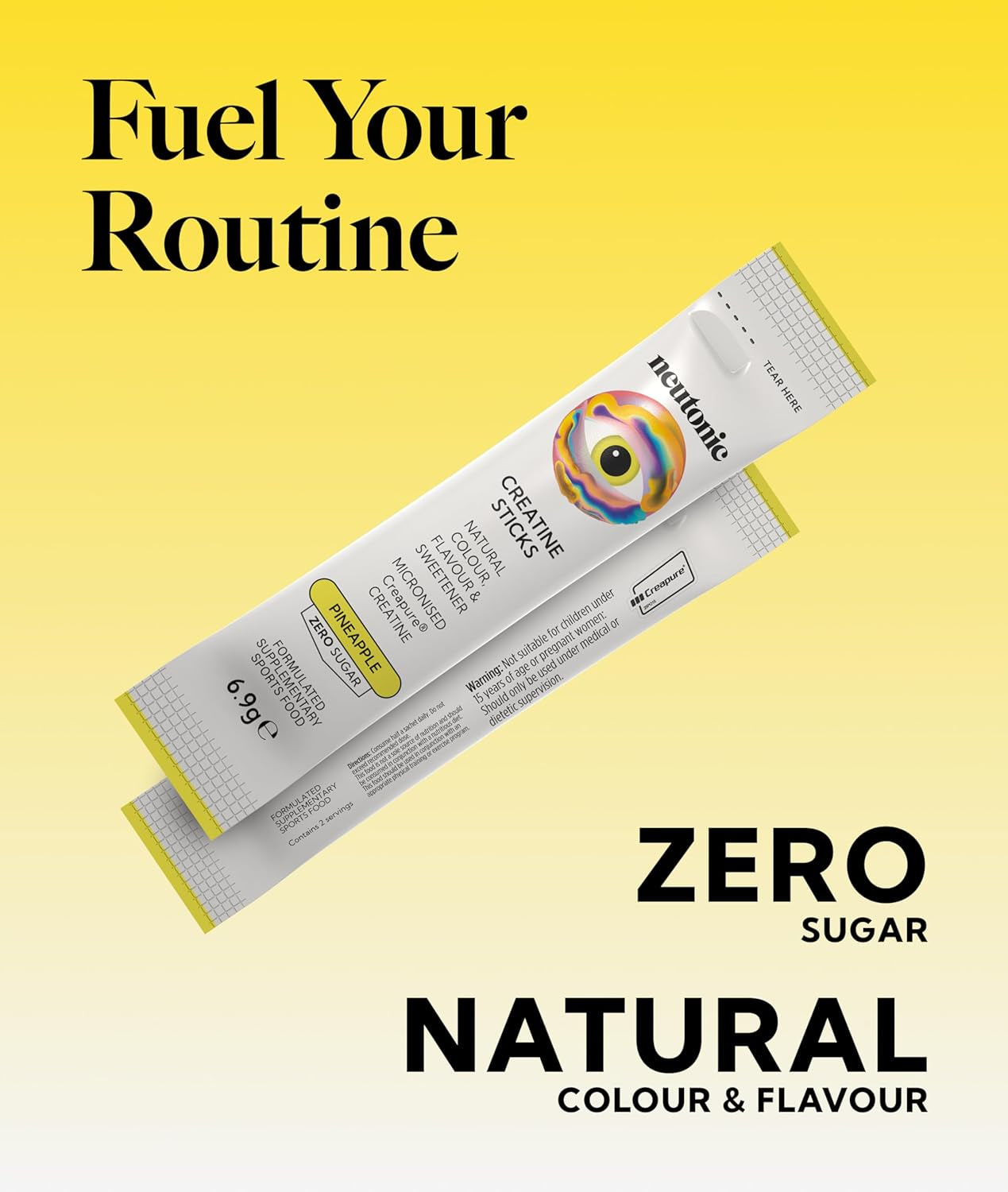 Creatine Monohydrate Sticks | Pineapple Flavoured | 30 Sticks | Premium Micronised Creapure Creatine Powder | Zero Sugar, Vegan | Convenient Travel Packets