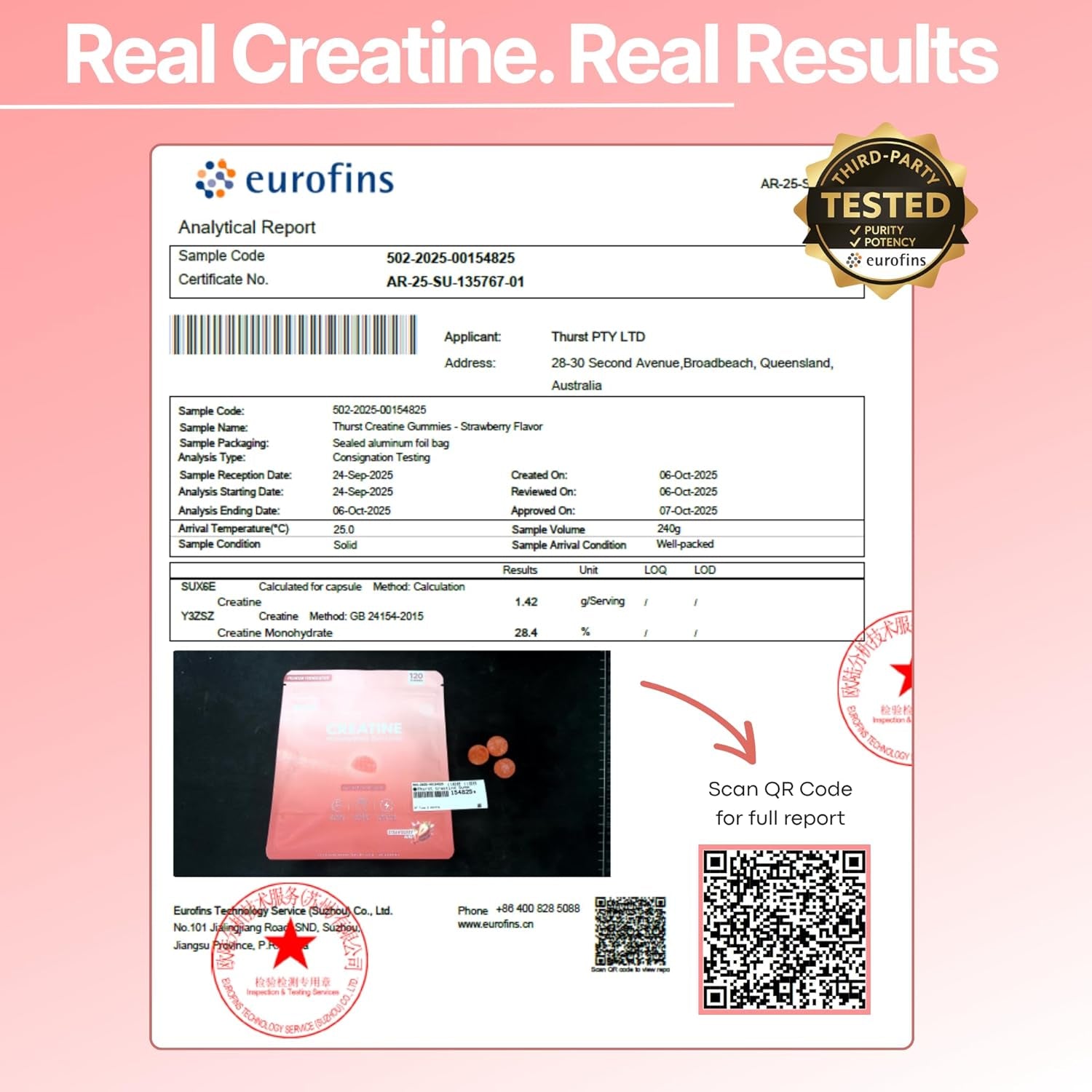 Creatine Monohydrate Gummies for Men & Women, 5G Creatine per Serving | Enhanced Muscle Growth, Strength, Focus and Recovery, Low Calorie, Sugar Free, No Artificial Colours - Strawberry Burst Flavour 120 Gummies