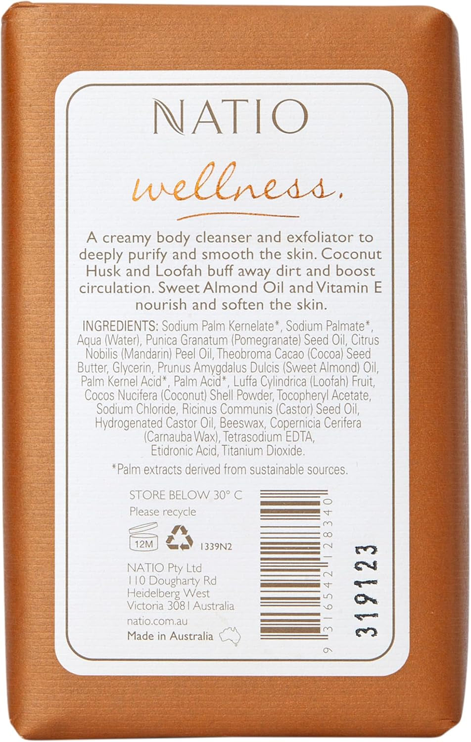 Australia Wellness Exfoliating Body Bar 200G - Face and Body Exfoliating Bar, Skin Softening Body Scrub - Made in Australia