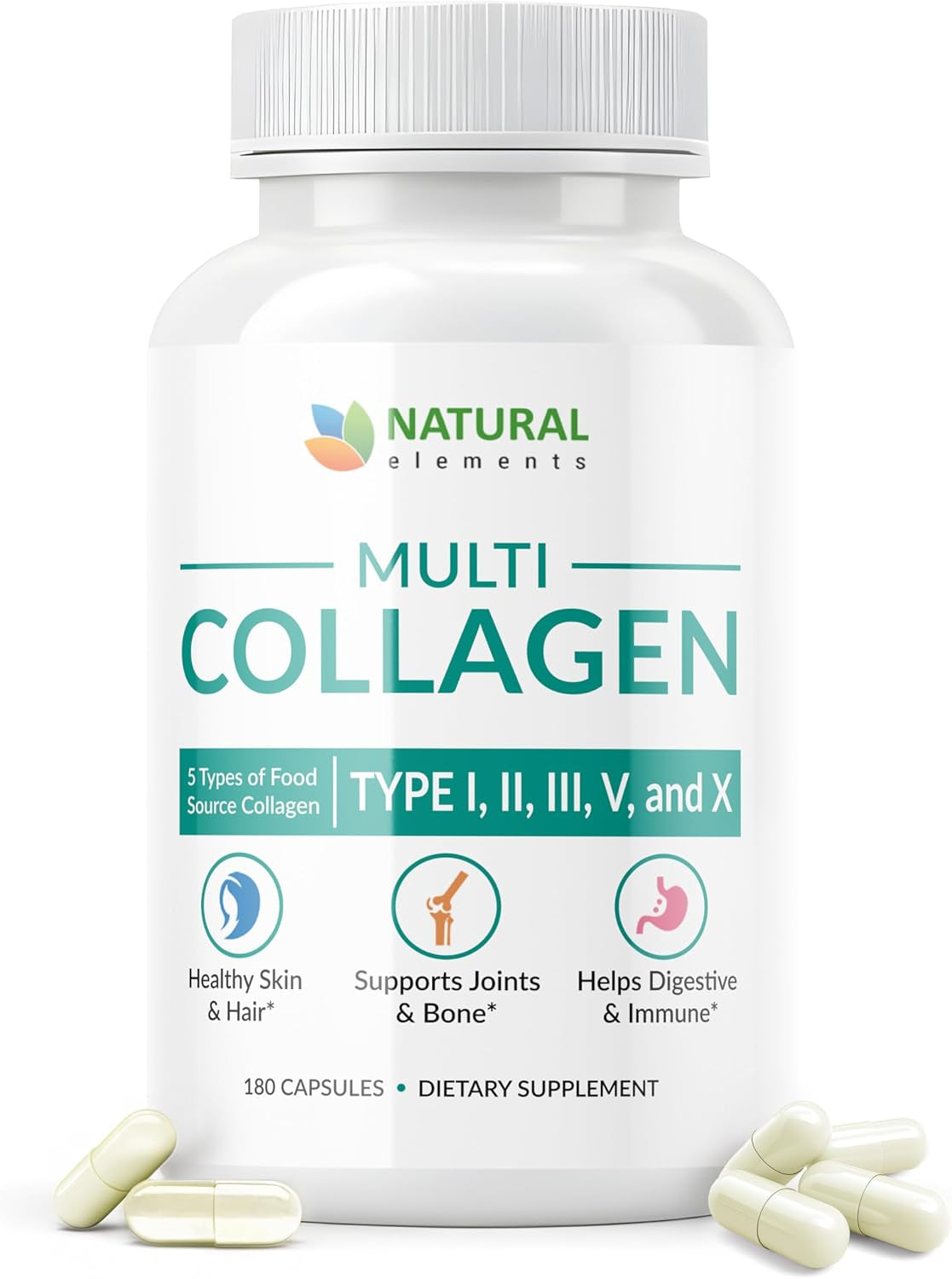 Multi Collagen Protein Capsules - 180 Collagen Capsules - Type I, II, III, V, X Collagen Pills - Proprietary Blend of Eggshell, Chicken, Wild Fish & Grass-Fed Beef Collagen Peptides - 2025Mg per Serv