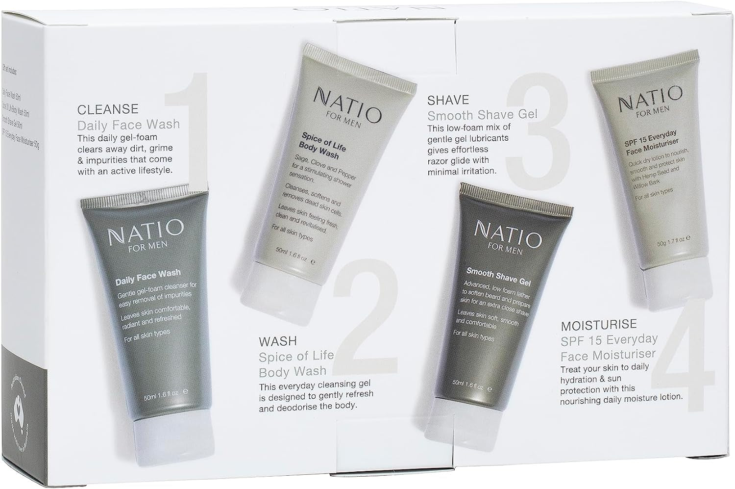 Australia on the Go Travel Set for Men - Travel-Sized Skin and Bodycare Essentials - Shave Gel, Body Wash, Face Wash & SPF 15 - Made in Australia